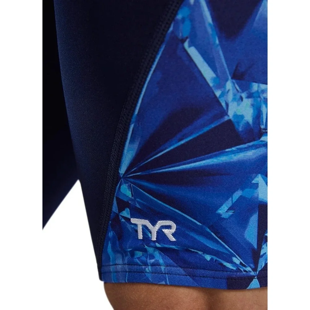 TYR Mens Durafast Jammer Swimsuit Blue Geometric Print Size 36 L New With Tags